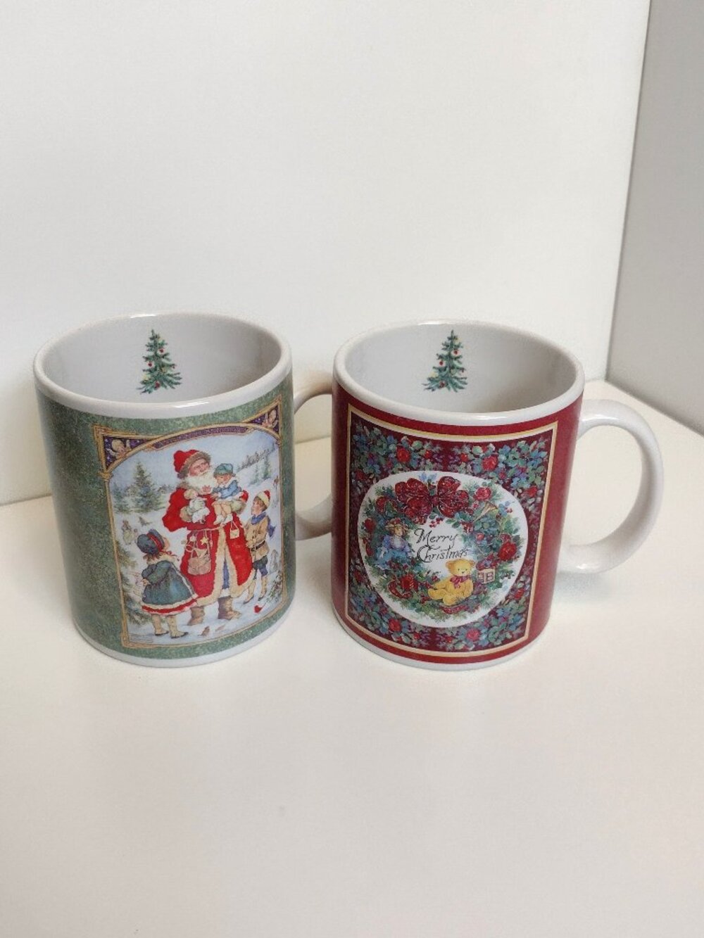 JCPenney Christmas Mugs by Betty Whiteacre, 2 Holiday Coffee Cups, Vintage 1999